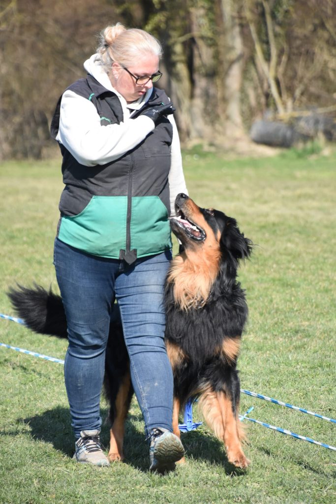 Frau mit Hovawarthund